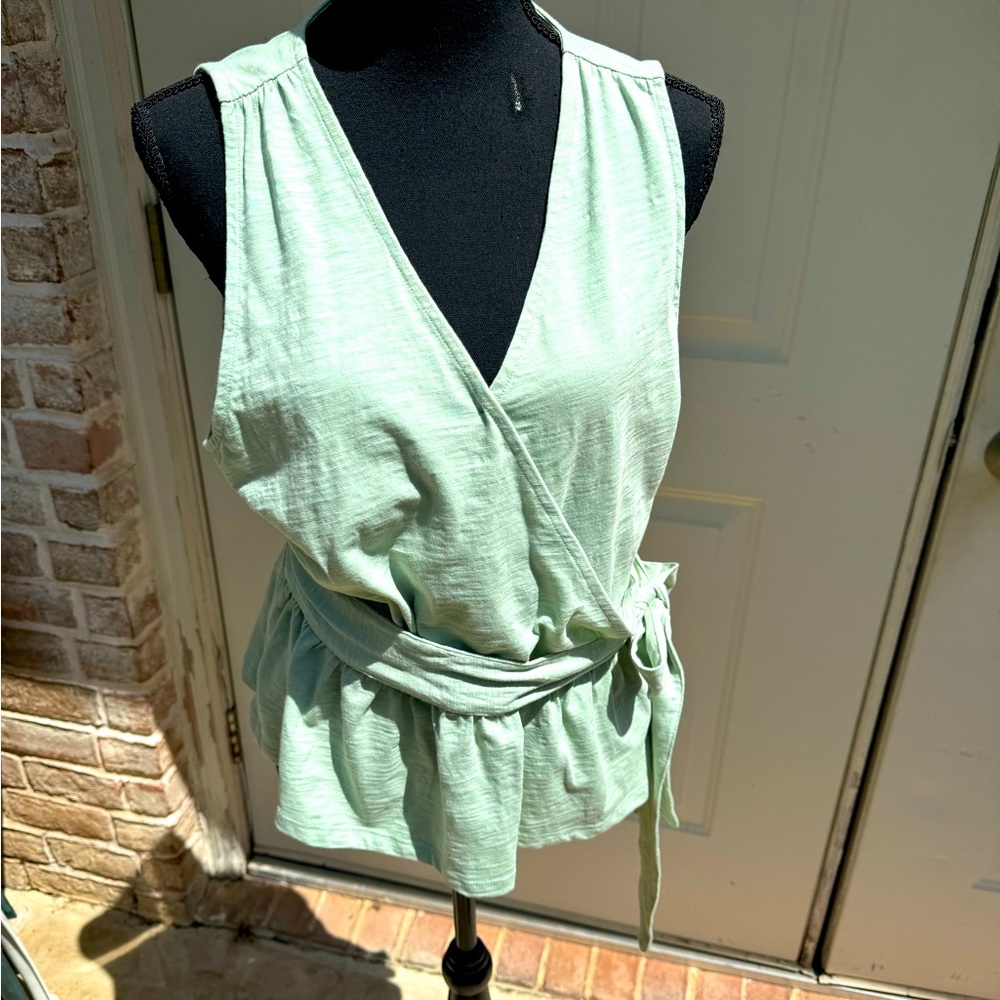 Spartina 449, Green, Sleeveless, V-neck, Blouse, size Large